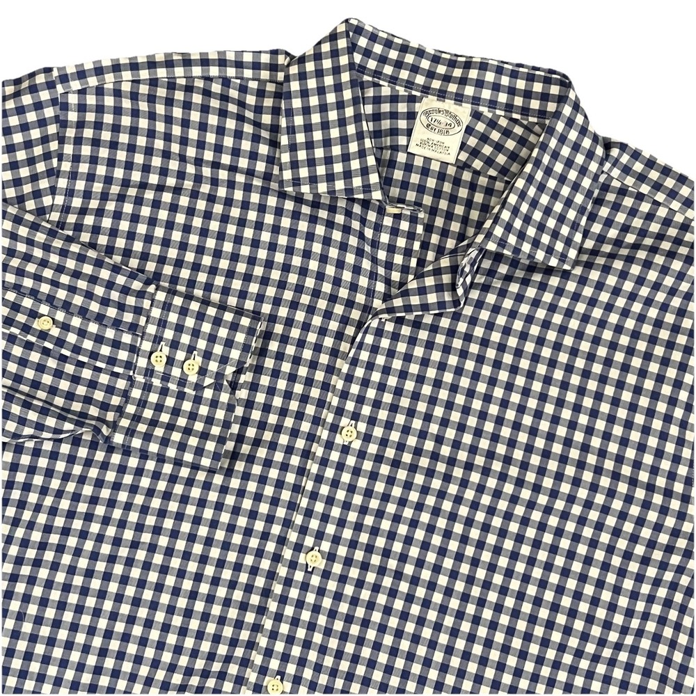 Brooks Brothers Mens 17.5-34 XL Button  Down Shirt Blue Check 100% Supima Cotton